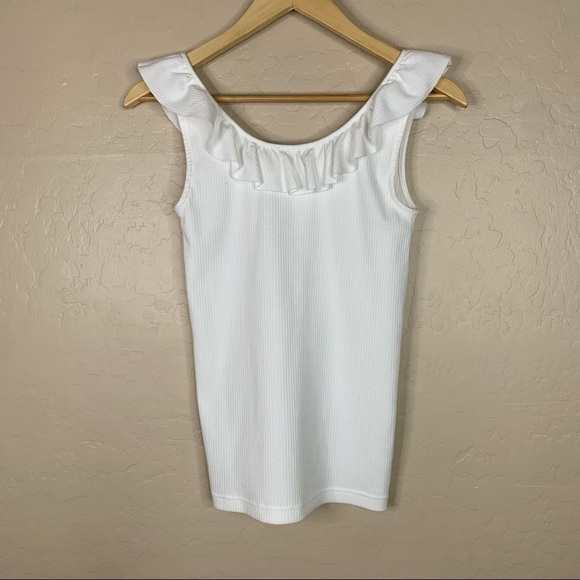 J.Crew White Ruffle-neck Ribbed Tank-top - Picture 4 of 8